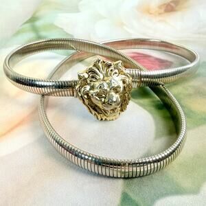 Vintage Anne Klein Lion Head Gold & Silver Tone Stretchy Metal Belt